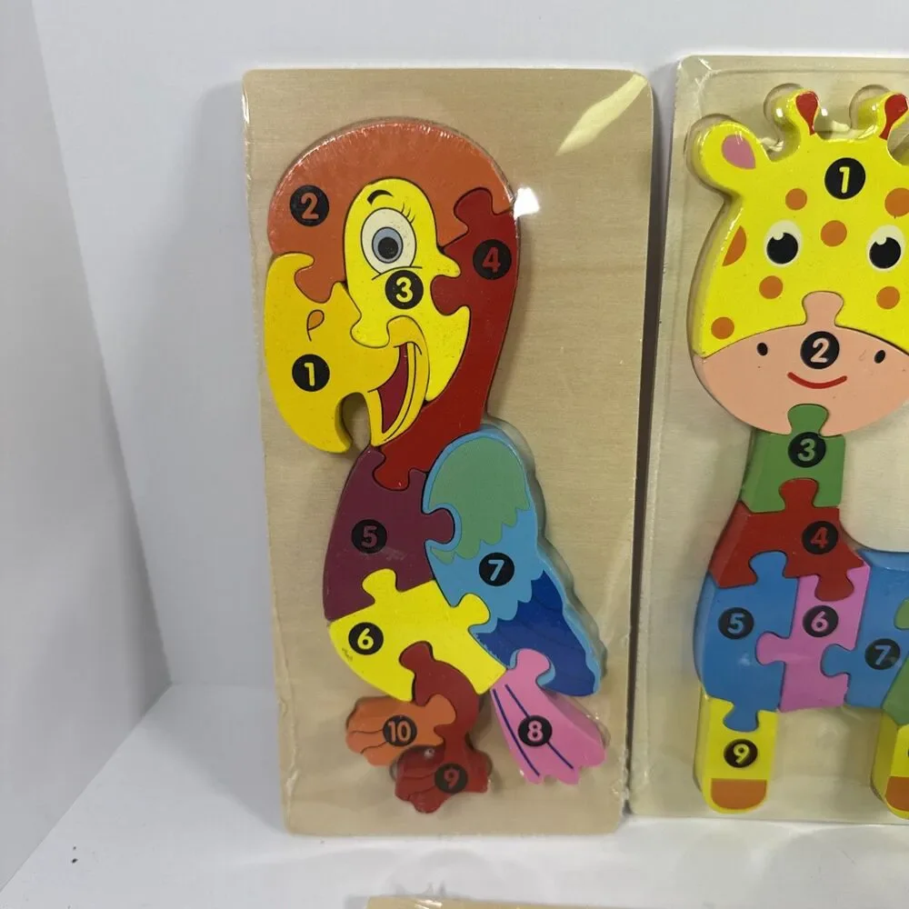 Pack of 8 - Wooden 3D Jigsaw Puzzles With Numbers To Teach Young Ones